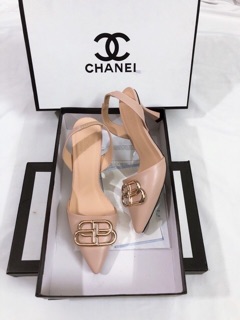 Sandal da mềm mũi nhọn khóa BB gót 6p