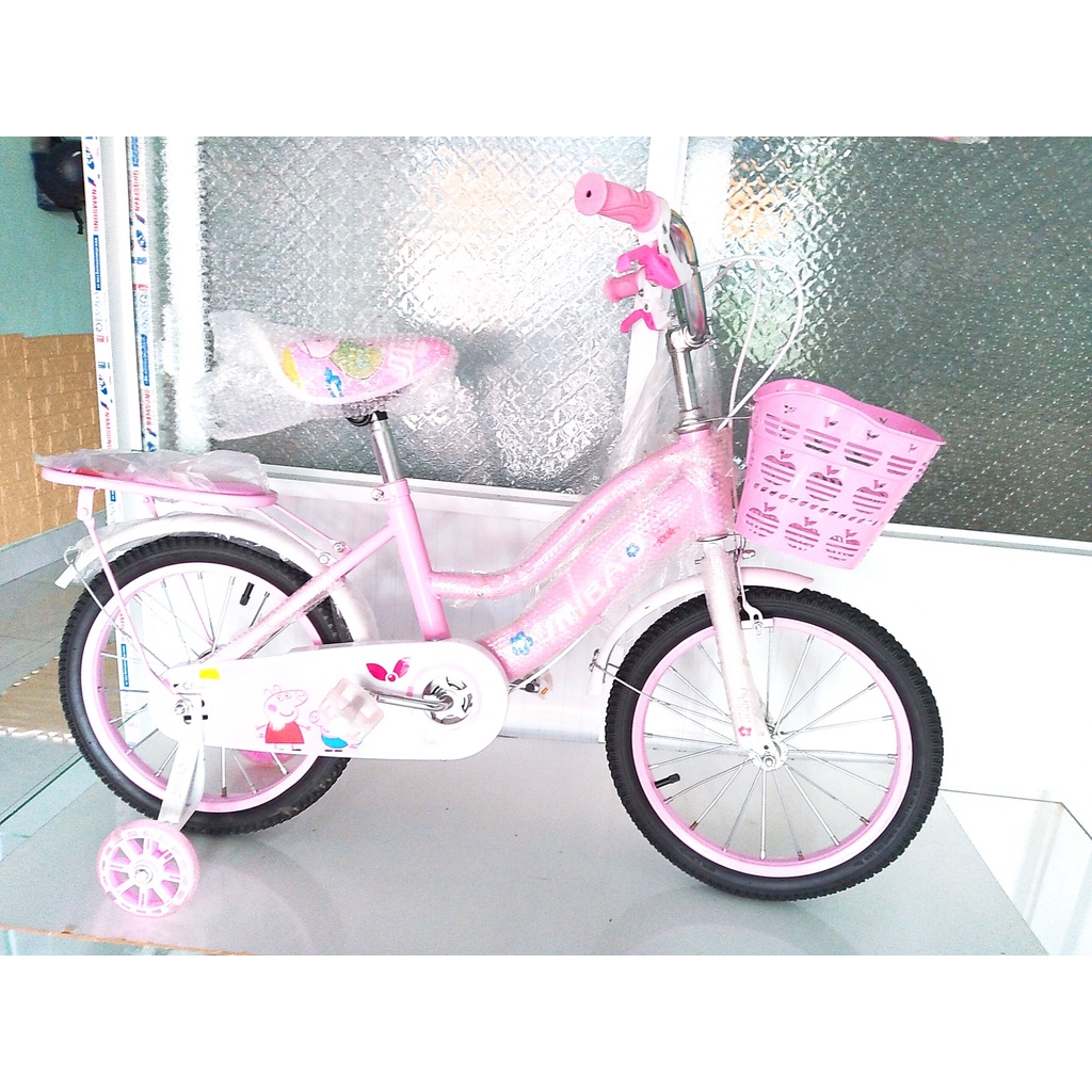 Xe đạp trẻ em bé gái - heo peppa dễ thương - 4 bánh 2 khung Size 12,14,16inch