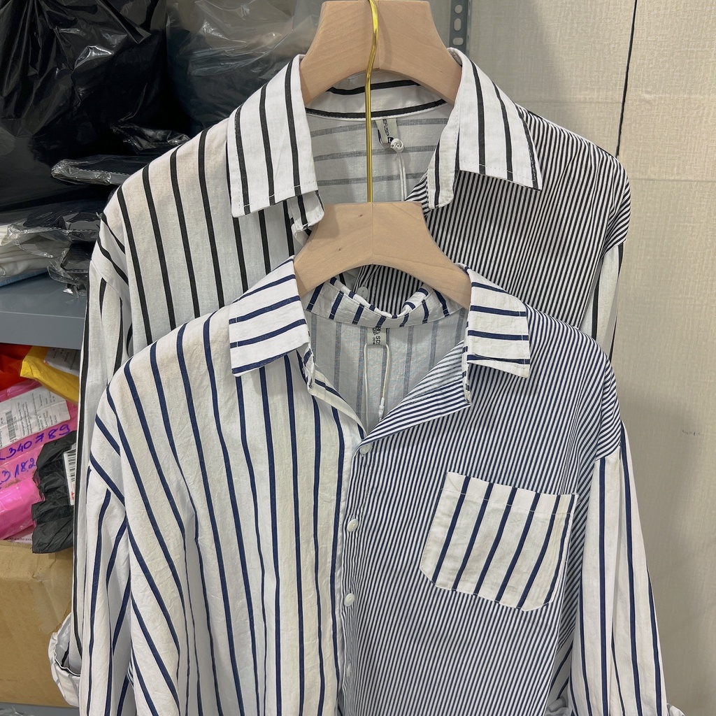 [Mã SKAMFSW175 giảm 10K đơn 50K] Áo sơ mi kẻ dáng rộng dài tay, Áo kiểu pha kẻ sọc đứng form dài SM9531 - NhiNhi Shop | BigBuy360 - bigbuy360.vn