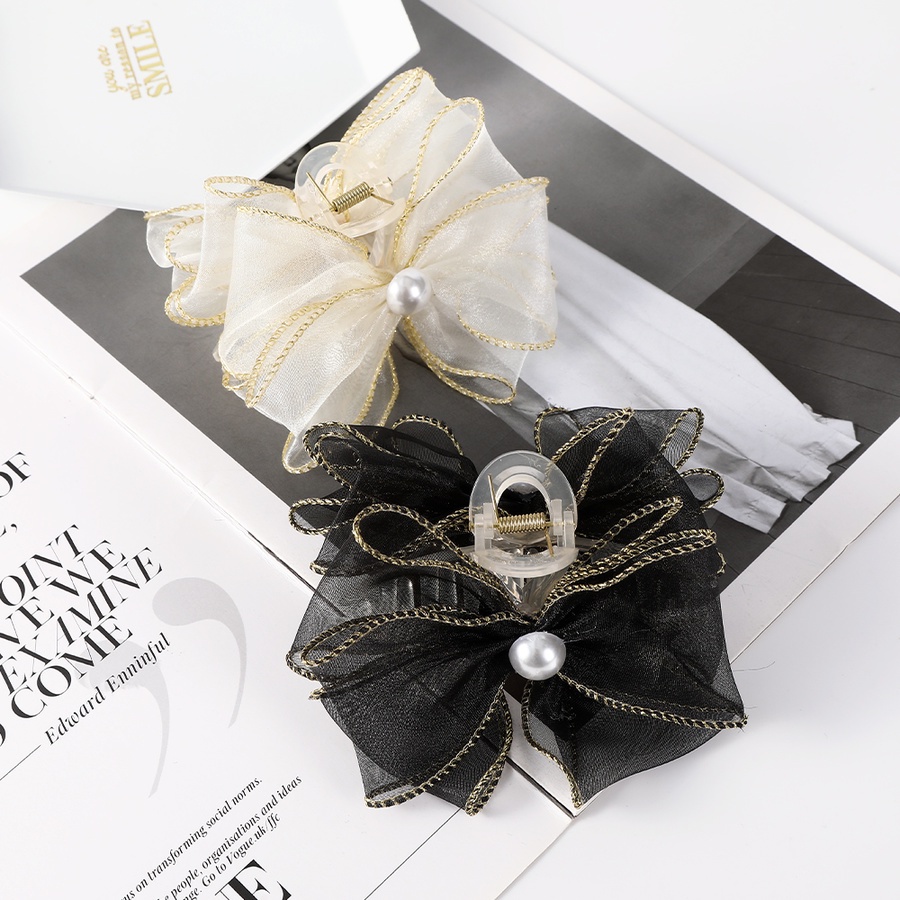 Kẹp Tóc Nơ Lưới Đính Ngọc Trai Thời Trang Hàn Quốc