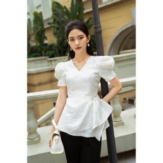 AMELIE Áo cổ tim vai bồng gấu peplum tạo vạt  by Amelie