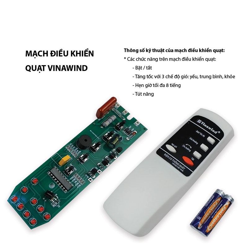 Combo Bộ Điều Khiển Quạt Từ Xa Và Mạch Quạt Cây Vinawind ( Tặng 02 Pin AAA )