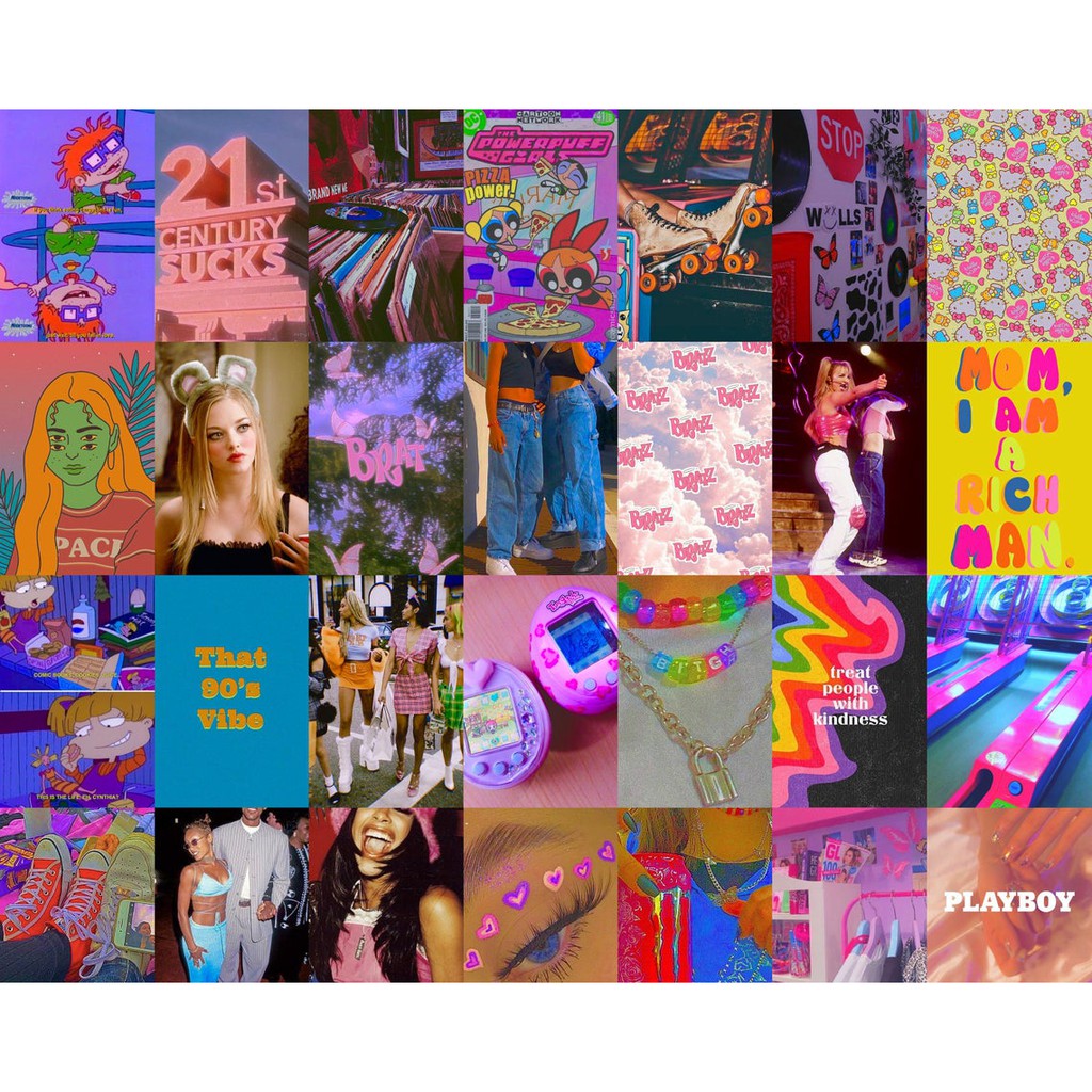 12 tấm Wall Collage keo sẵng lột dán tường trang trí phòng ngủ - theme 90s Vintage