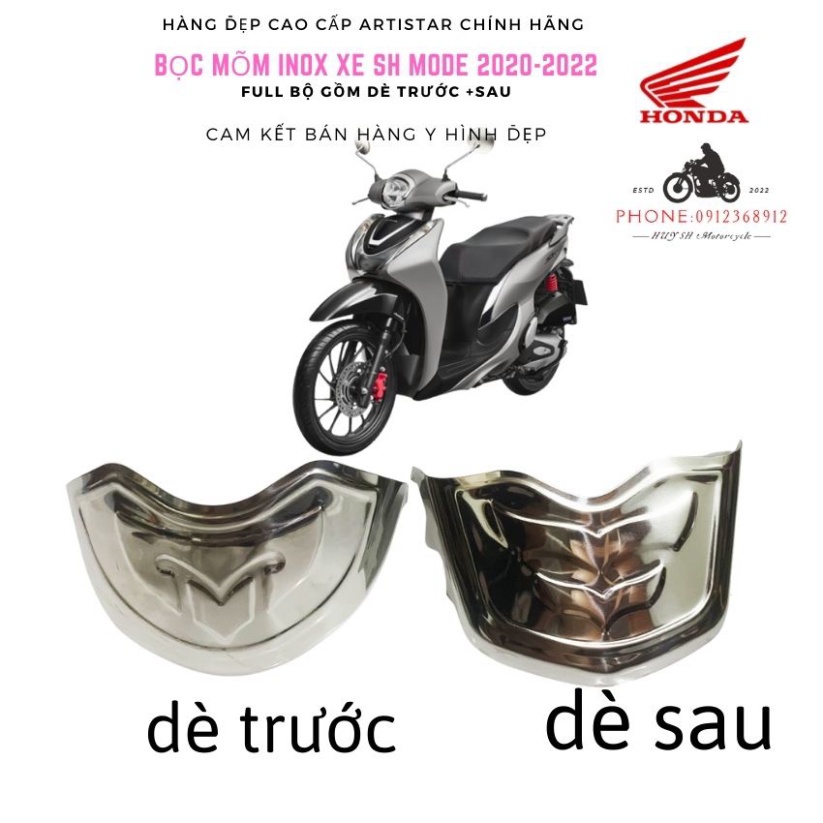 Ốp Mũi Dè INOX cho SH Mode 2020, 2021, 2022, Bọc Mõm Dè Xe SH Mode 2020, 2021, 2022 (dùng chung)- Giá 1 Cặp
