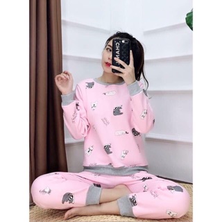 Bộ ngủ lót nỉ ấm áp giá kute