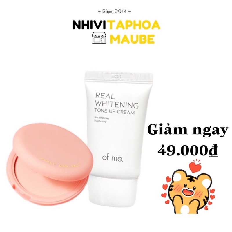 Combo phấn nách đào kiềm mồ hôi giảm hôi nách + kem Real Whitening Tone Up Of Me giảm thâm sạm