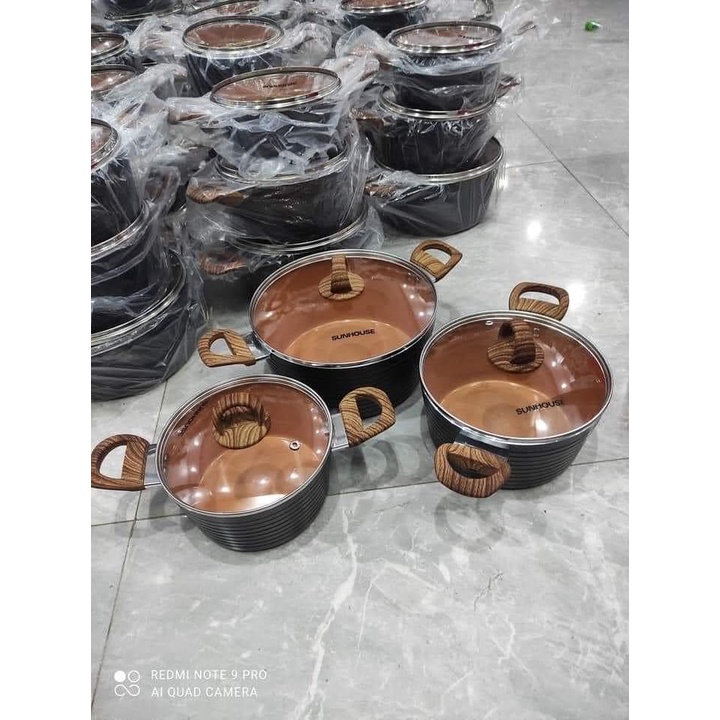 Bộ 3 nồi Ceramic Đáy Từ SUNHOUSE SHG2003