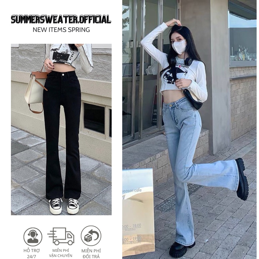 Quần jean nữ ống loe lưng cao dáng ôm skinny quần bò nữ cạp cao ống đứng loe SM245