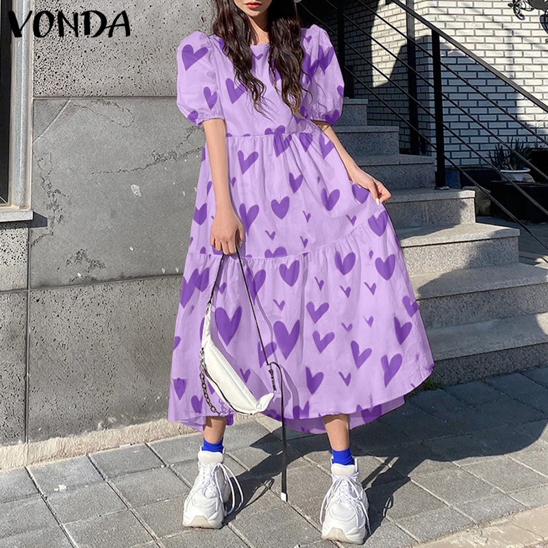 Đầm VONDA tay ngắn form rộng họa tiết trái tim trẻ trung cho nữ | BigBuy360 - bigbuy360.vn