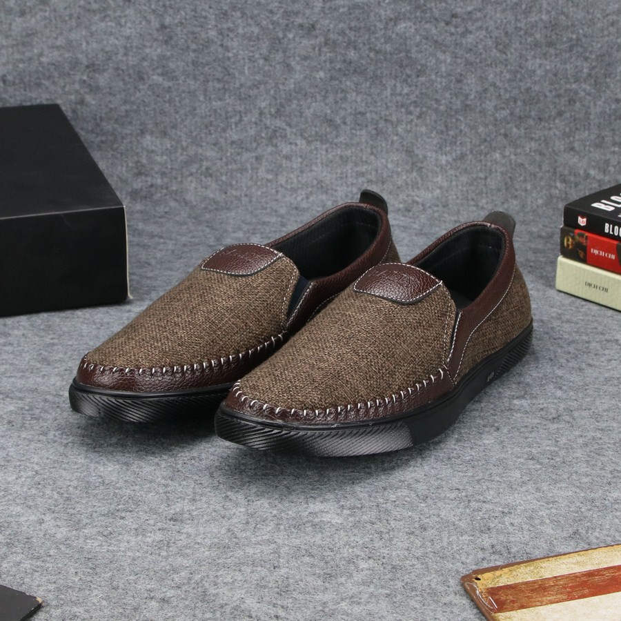 Giày lười vải nam thân nâu đế đen TS214 Tronshop | BigBuy360 - bigbuy360.vn