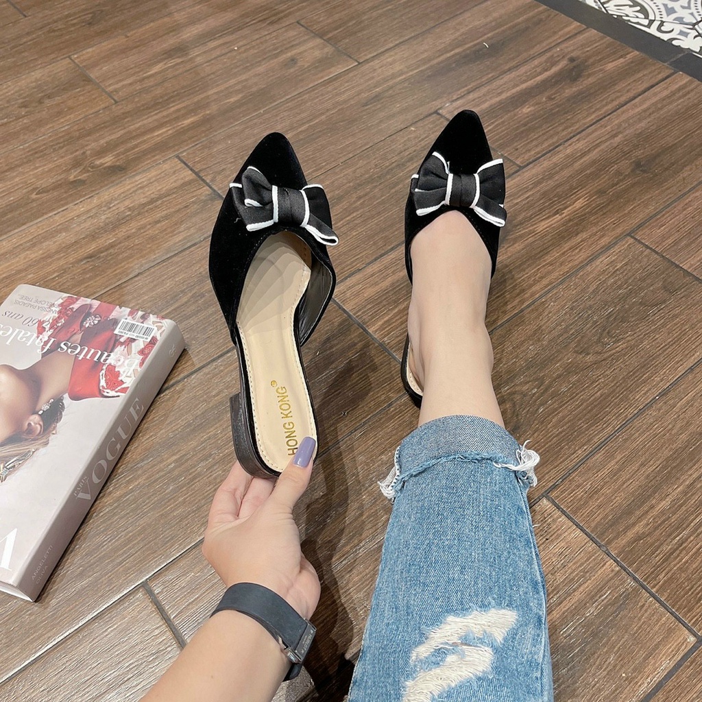 Giầy búp bê sục nữ nhung phối nơ thời trang phong cách trẻ trung xinh xắn mã SUCNO MINHTUYETSHOES