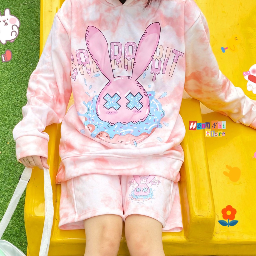 Set Áo Hoodie 3D In Hình Unisex Dáng Rộng Kèm Quần Short - Set Bộ Hoodie Loang Màu - MM