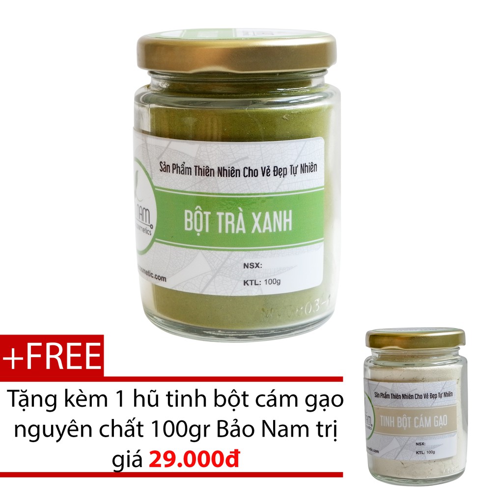 Bột Trà Xanh Nguyên Chất Bảo Lộc 100g + Tặng Bột Cám Gạo Nguyên Chất 100g