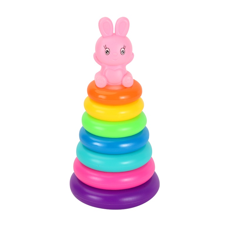 Tháp xếp chồng vòng tròn cầu vòng vịt thỏ đủ màu sắc cho bé, Đồ chơi xếp tháp vòng tròn 5 7 9 tầng giáo dục sớm cho trẻ