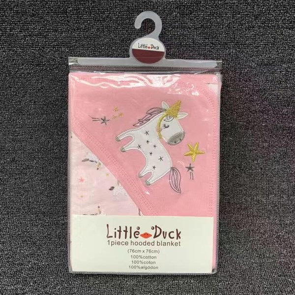 Chăn ủ cotton 2 lớp Little Duck có mũ cho bé từ sơ sinh kích thước 76x76cm