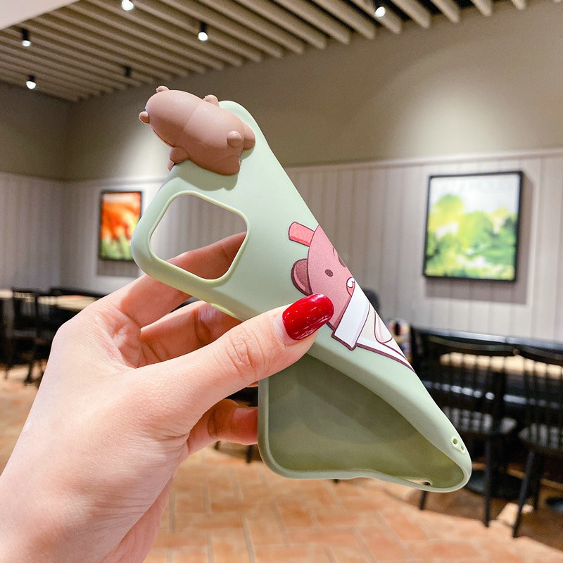 Ốp lưng iPhone 11 Pro X XR XS Max 8 7 6 6S Plus SE 2020 3D Milk Tea Cup Cute Bear Soft Case Cover+Bear Doll