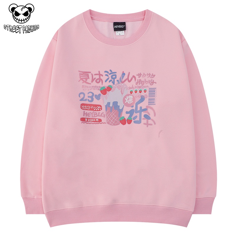 Áo Sweater Nelly Phong Cách Unisex Hình Kem Dâu HEYBIG - StreetFashion Store