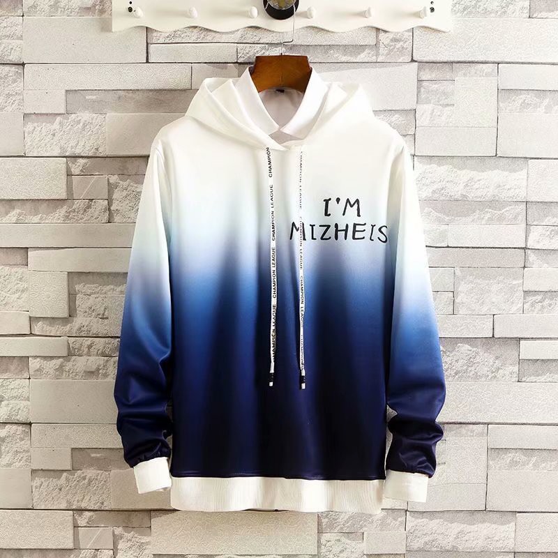 Áo hoodie tay dài kiểu gradient phong cách Hồng Kông kích thước M-XXL với 12 màu tùy chọn cho nam nỉ