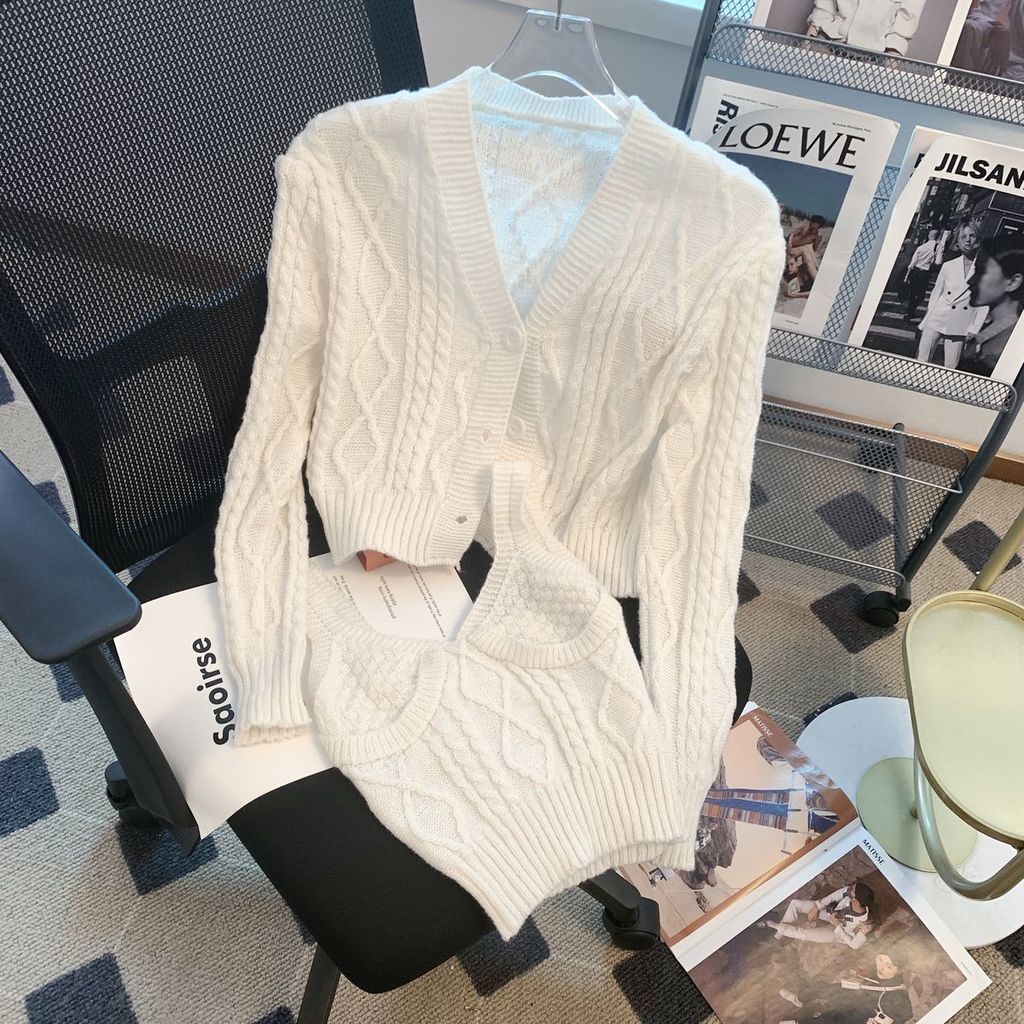 Bộ Áo cardigan Cổ Chữ V Dáng Ôm + Quần Yếm Phong Cách Hàn Quốc Thời Trang Thu Đông Cho Nữ