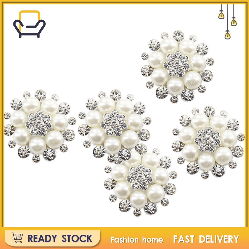 Set 5 Nút Pha Lê Hình Bông Hoa 30mm Màu Be Làm Đồ Thủ Công DIY Happi2ness