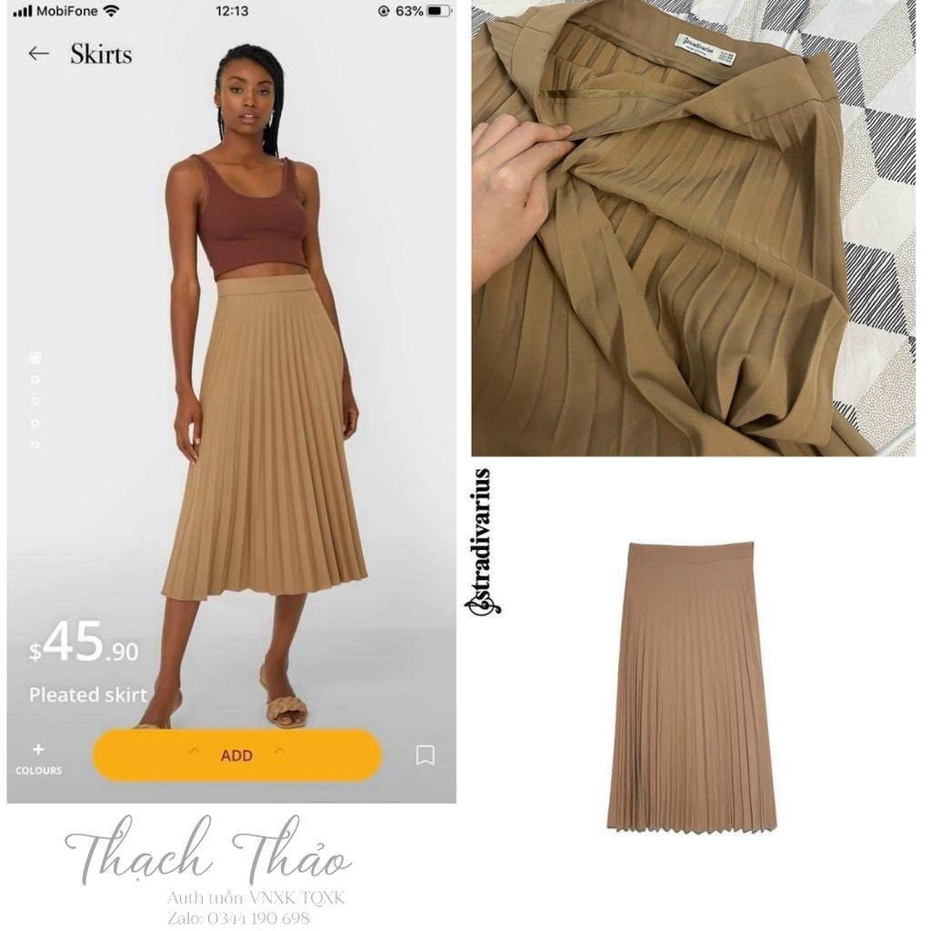 [STRADIVARIUS] TRI ÂN KHÁCH CHÂN VÁY XẾP LY STRA FULL TÚI GIẤY MÀU NÂU | BigBuy360 - bigbuy360.vn