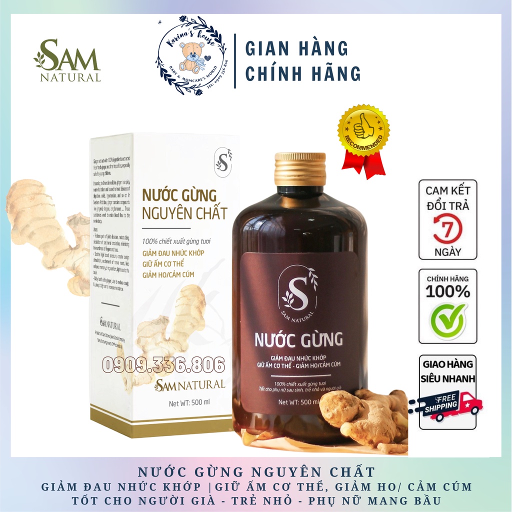 [Date 2023]Nước Cốt Gừng Nguyên Chất 100% Giữ Ấm Cơ Thể Mẹ Sau Sinh Và Cho Bé 500ML - SAM NATURAL