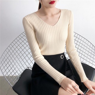 [HÀNG ORDER] Áo len nữ dệt kim cổ chữ V bó sát mùa thu đông AD1020
