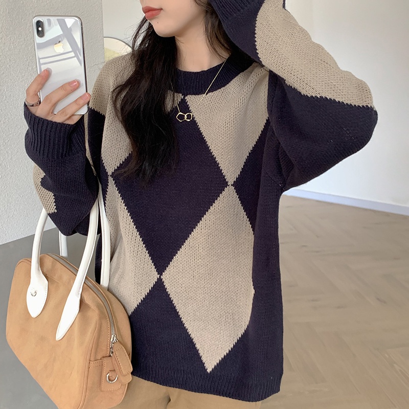 SUXI Áo sweater nữ cổ tròn tay dài dáng rộng thời trang mùa thu mới