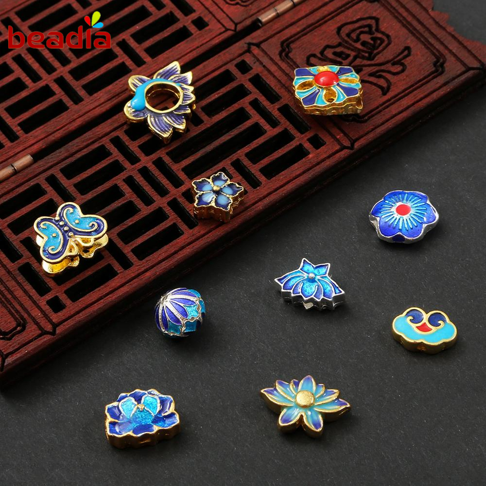 Hạt cườm Beadia hình hoa sen bằng hợp kim kẽm tráng men làm trang sức kẹp tóc diy