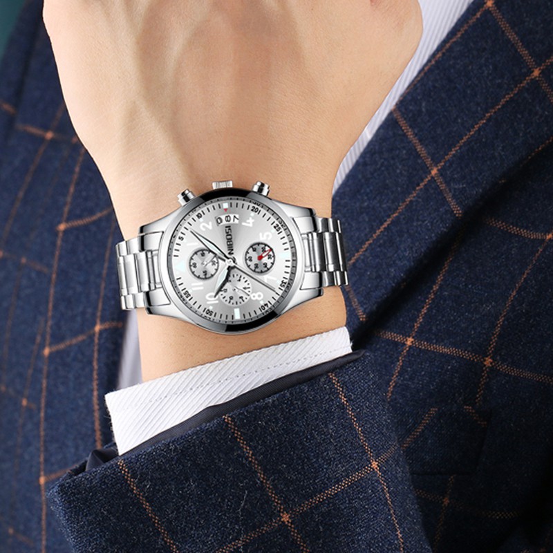 Đồng hồ nam NIBOSI 2303 dây thép đúc chạy 6 kim năng động | BigBuy360 - bigbuy360.vn