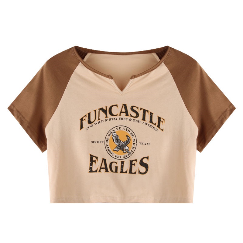 SUXI Áo Thun Lửng Tay Ngắn Dáng Ôm In Chữ Thời Trang Mùa Hè Cho Nữ