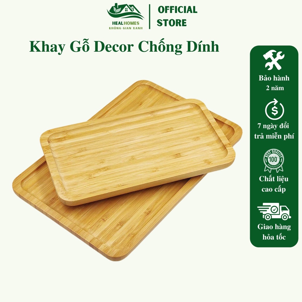 Khay gỗ decor chống dính đĩa tre ghép cách nhiệt bảo vệ môi trường, rang trí phòng bếp, nhà hàng khách sạn / HealHomes