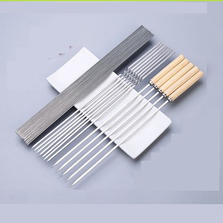 Xiên inox 34cm, 3 loại 15 cái inox không gỉ xiên thịt, rau củ chuyên dùng du lịch dã ngoại ngoài trời...