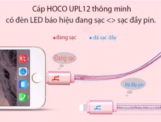 Dây cáp sạc hoco UPL 12 dài 1,2m tự ngắt hỗ trợ sạc nhanh bảo hành 1 năm