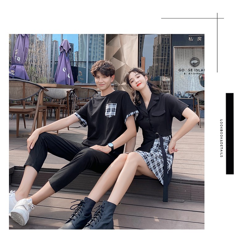 Summer Couple Dress Ladies Dress Skirt Men's Colorful Couple Dress Summer Short-Sleeved Shirt Super Fire Wind Wind