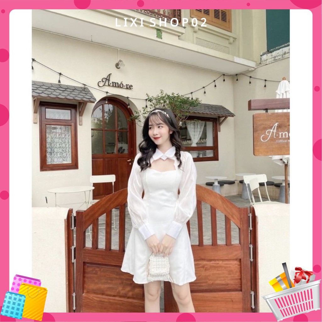 [New] Đầm dự tiệc nữ màu trắng dễ thương vải cotton thái xịn phối tay lụa [CÓ MÚT NGỰC]