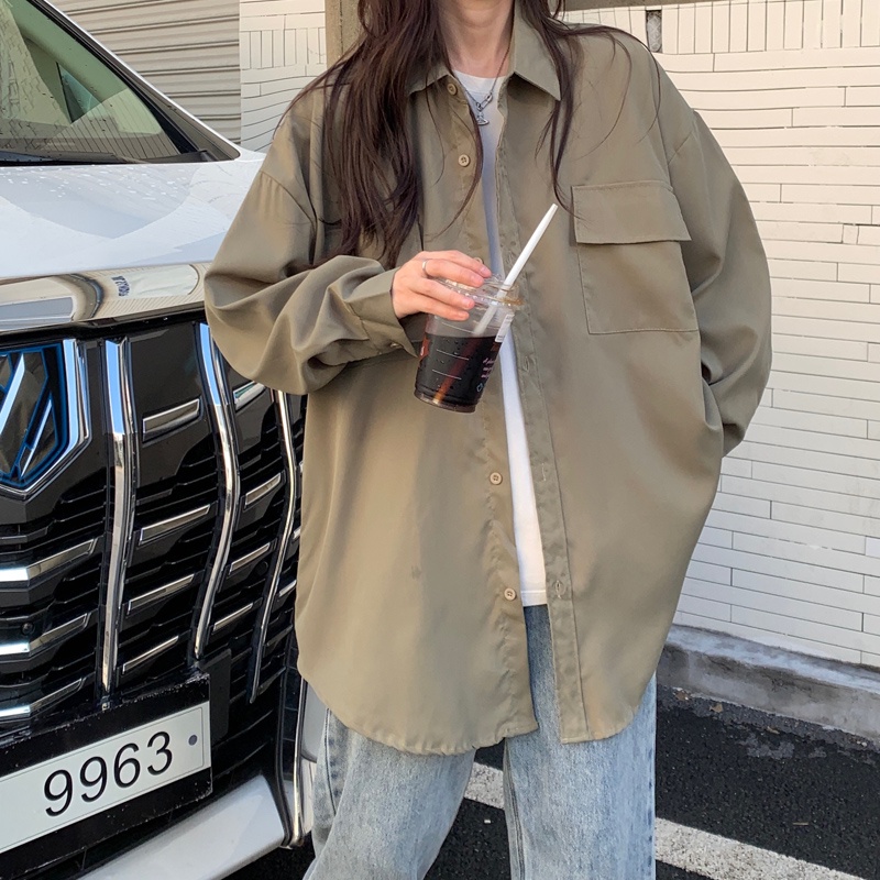 ZHELIHANGFEI Áo Sơ Mi Chống Nắng Tay Dài Dáng Rộng Màu Sắc Đơn Giản Dễ Phối Đồ