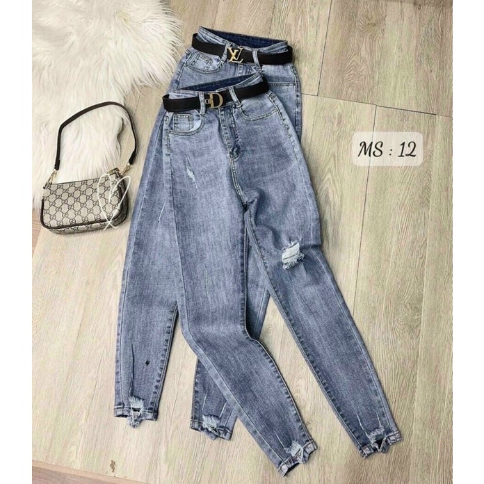 Quần Jean Nữ Bó Ống Dài, Rách Kiểu, Chất Jean Co Giãn