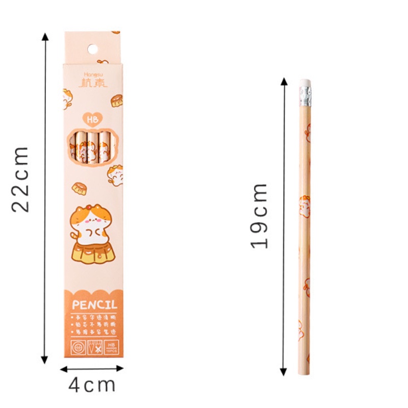 Set 10 Bút Chì Họa Tiết Hoạt Hình Sáng Tạo Kèm Gôm Tẩy Cho Học Sinh