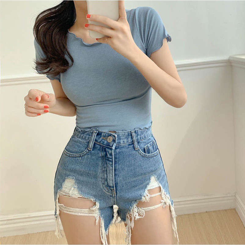 Áo thun tay ngắn dáng ôm màu trong suốt thời trang mùa hè quyến rũ cho nữ