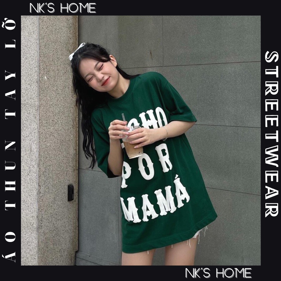 Áo thun tay lỡ form rộng unisex cho nam nữ in hình HECHO POR MAMA thích hợp mặc làm áo cặp bạn thân, nhóm, đôi