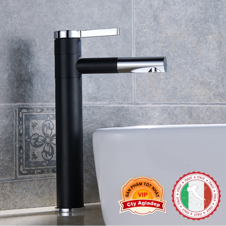 Vòi Lavabo nóng lạnh (Bóng kính, chân cao) + 2 dây cấp - Siêu cấp ITALIA