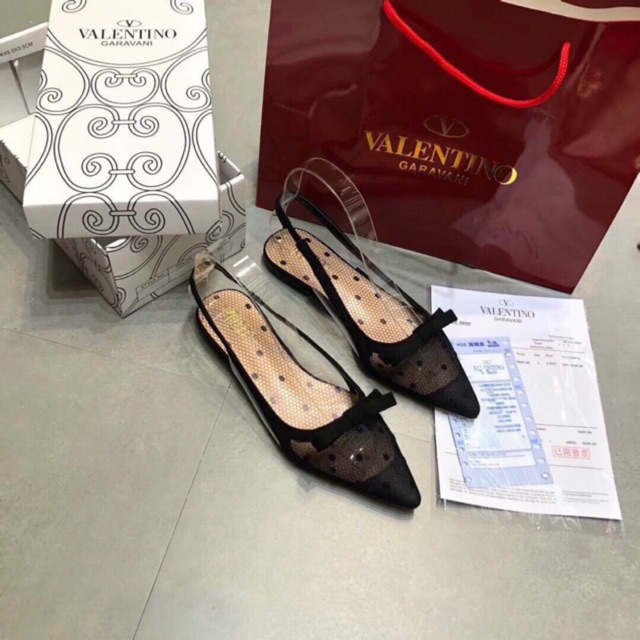 Sandal valentino búp bê lưới chấm bi đế bệt fullbox bill túi giấy Tốt Nhất