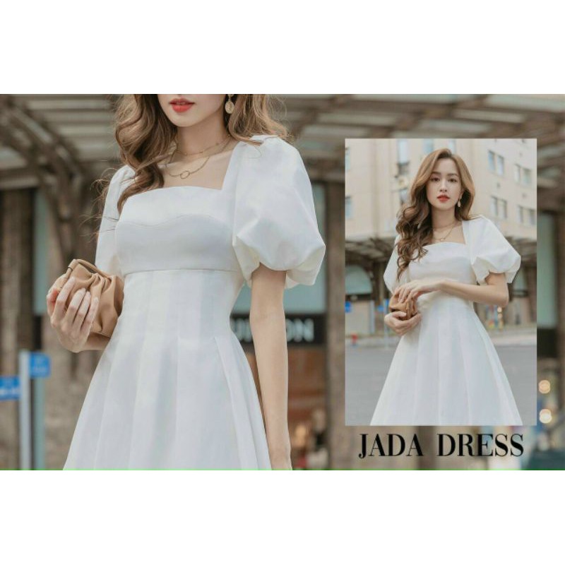 Đầm dạo phố cổ vuông tay phồng chít eo Jada Dress