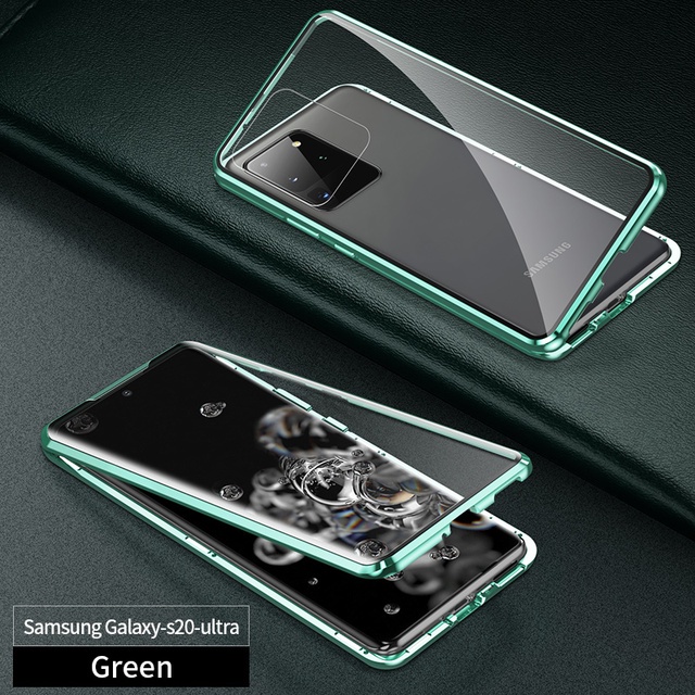 Ốp Điện Thoại Kính Cường Lực Hai Mặt Viền Kim Loại Nam Châm Cho Samsung Galaxy S22 S21 S20 Plus Ultra S21 20 FE
