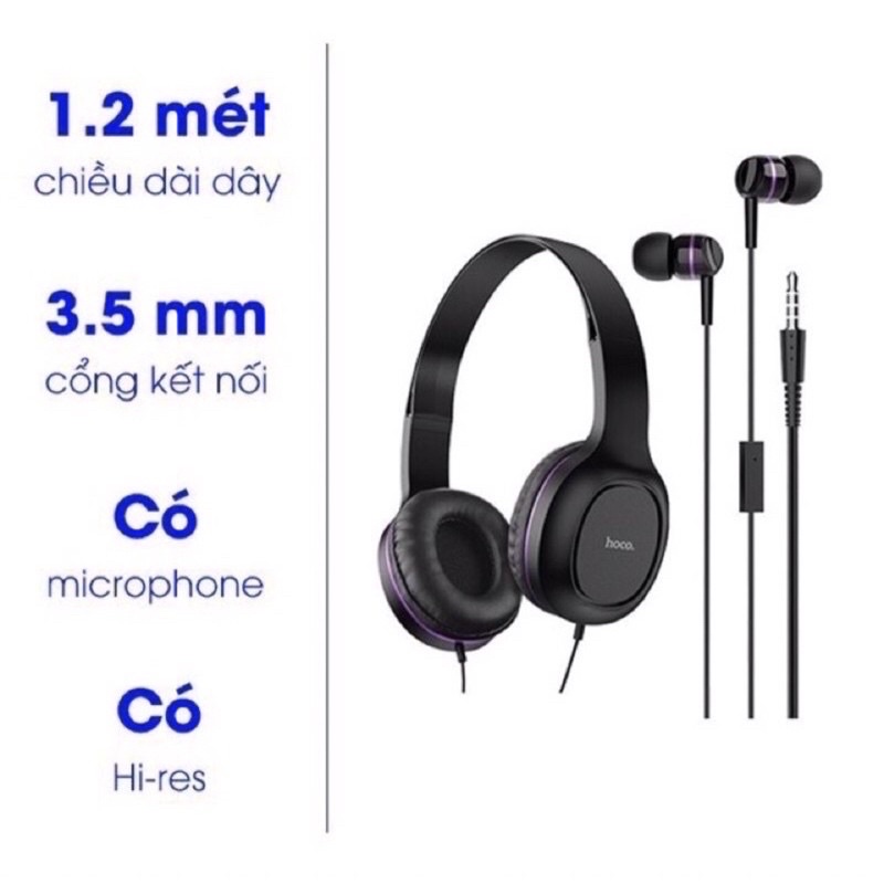 ✔FREESHIP✔Tai Nghe Chụp Tai Có Dây HOCO W24,tặng kèm tai nghe nhét tai,Có Micro Cho Máy Tính,PC Điện thoại, Laptop và Xb