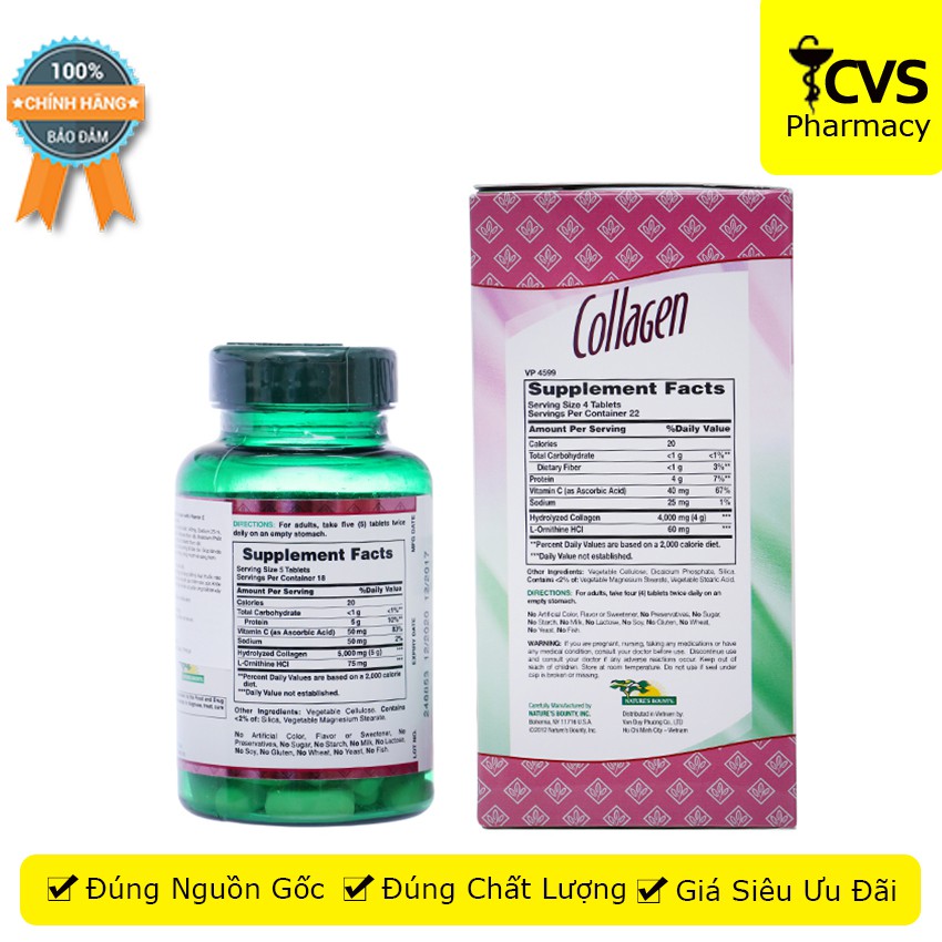 Collagen Thủy Phân Nature’s Bount (hộp 90 viên) - giúp chăm sóc cho da, tóc, móng