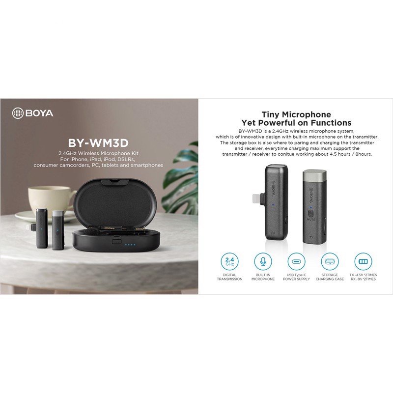 Micro Cài Áo Không Dây Cho Điện Thoại, Máy Ảnh 2.4G Boya BY-WM3D / BY-WM3U