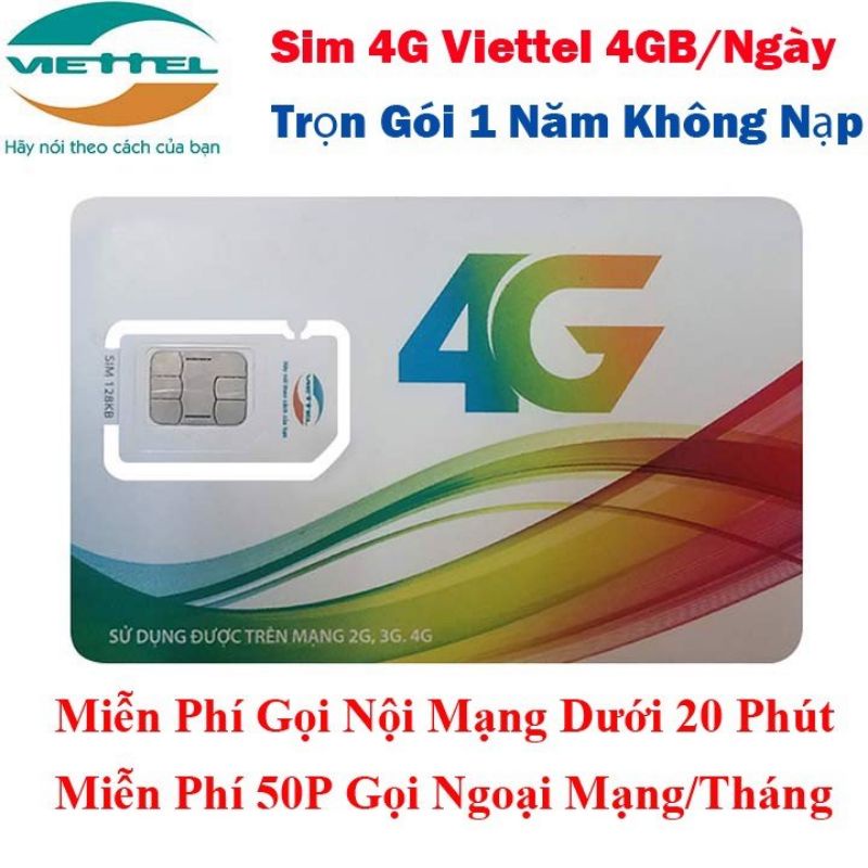 SIM 4G VIETTEL TRỌN GÓI 12 THÁNG, Gói 12V120N miễn phí 1 năm. BH 12 tháng.