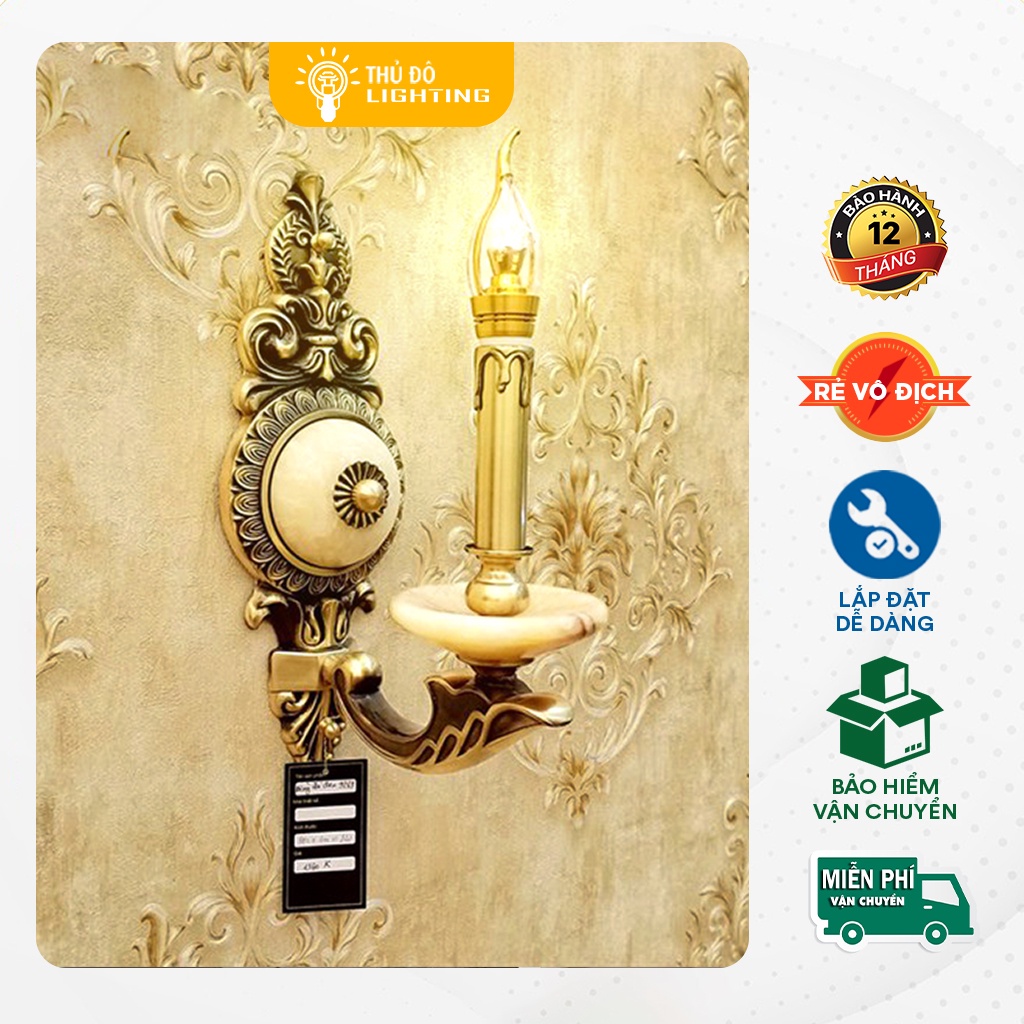 Đèn Gắn Tường Trang Trí THỦ ĐÔ LIGHTING Thiết Kế Mẫu Nến Đồng Và Chao Đèn Bằng Đá Tự Nhiên Bền Đẹp 9263